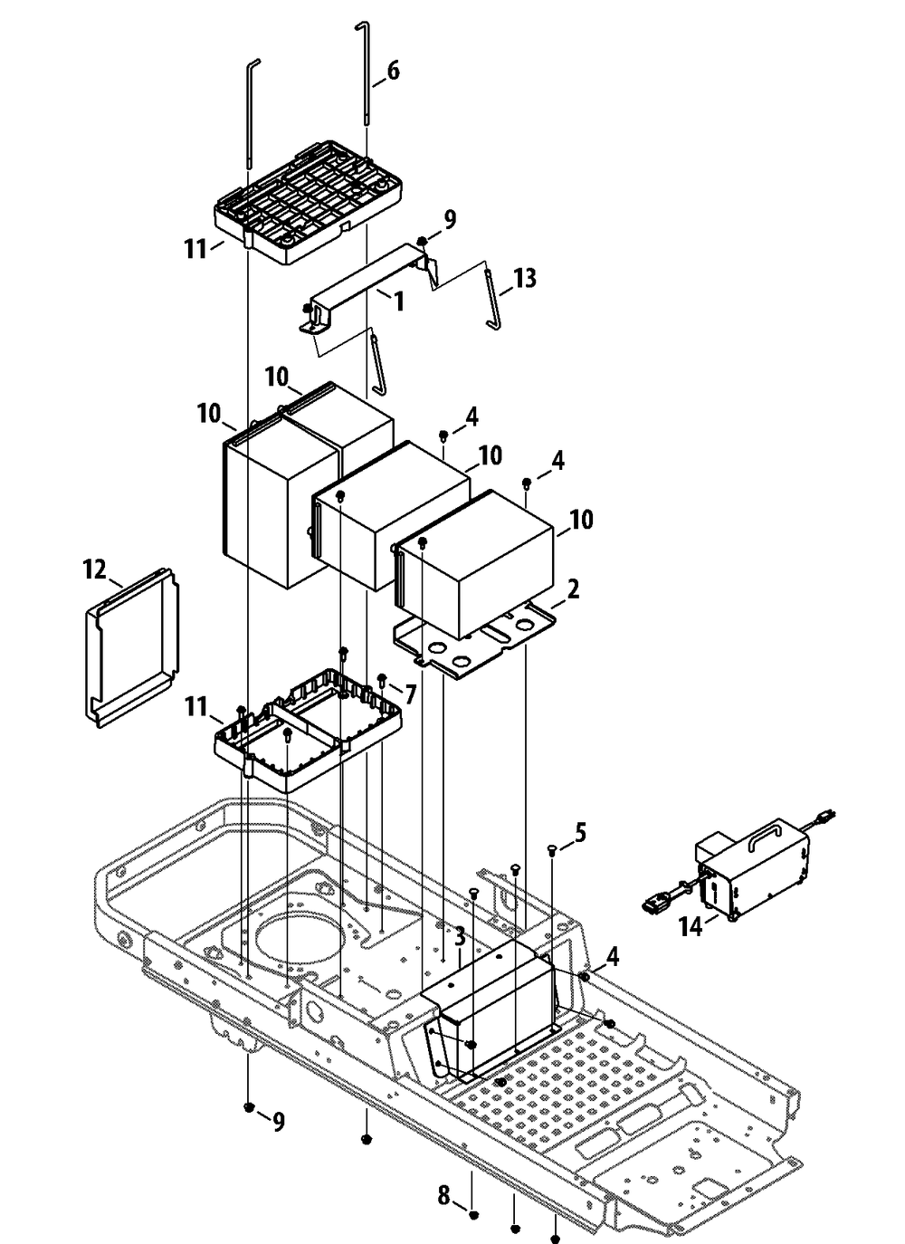 Battery Mount Diagram and Parts List for RZT-S42ZERO (17AVCEDS710-17WVCEDS710)(2013) Cub Cadet Lawn Tractor